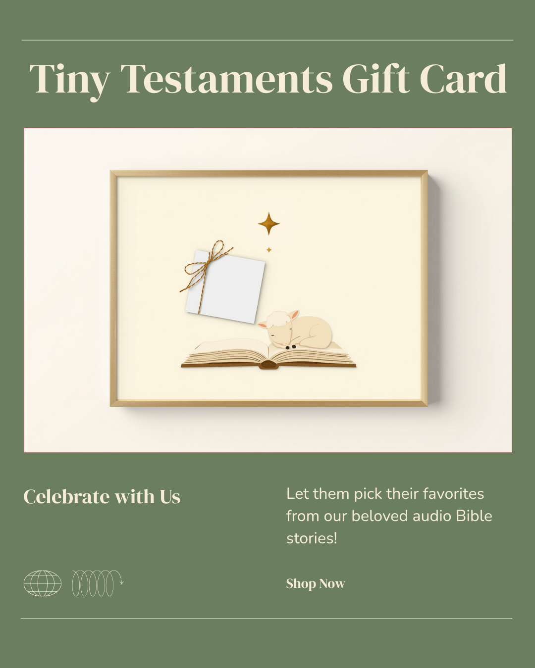 Tiny Testaments gift card — the gift of faith, Bible audio stories for kids